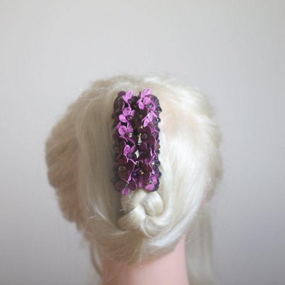 3/$25 🏷️ Purple Floral Hair Clip Hair Claw Handmade Jaw Flower Hair Claw - Picture 5 of 5